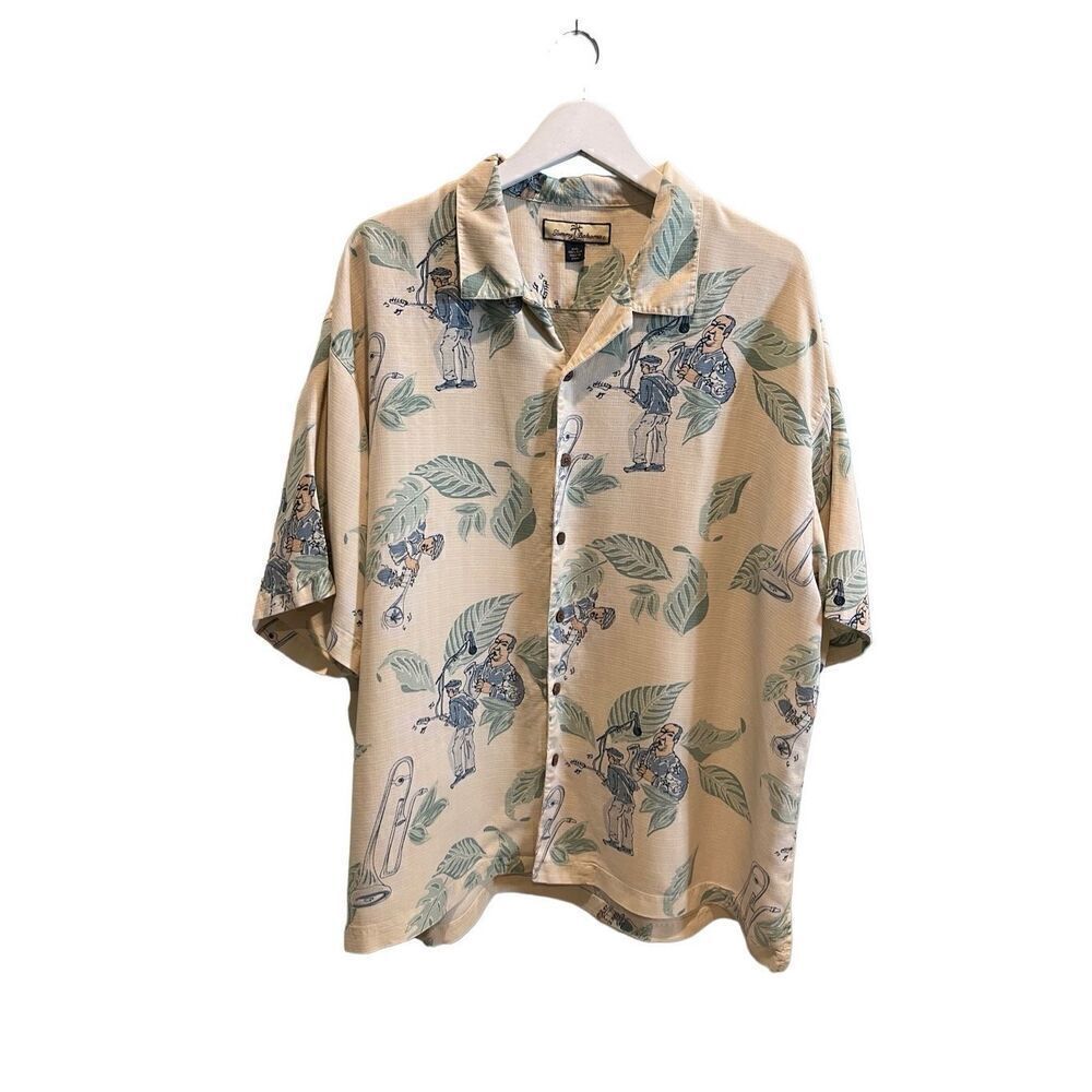 Tommy Bahama Beige Hawaiian Print Short Sleeve Button-Down Shirt